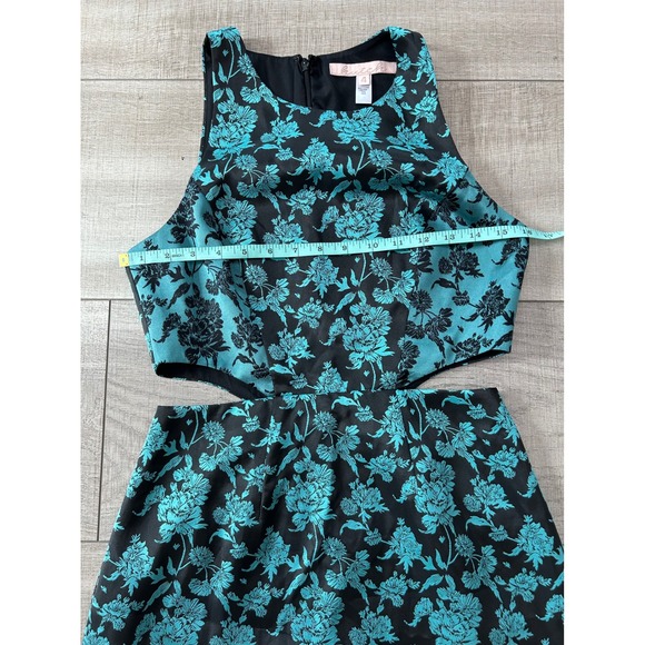 Hutch Anthropologie Teal Floral Jacquard Cut-Out Fit & Flare Mini Dress  Size 4 - Picture 5 of 10
